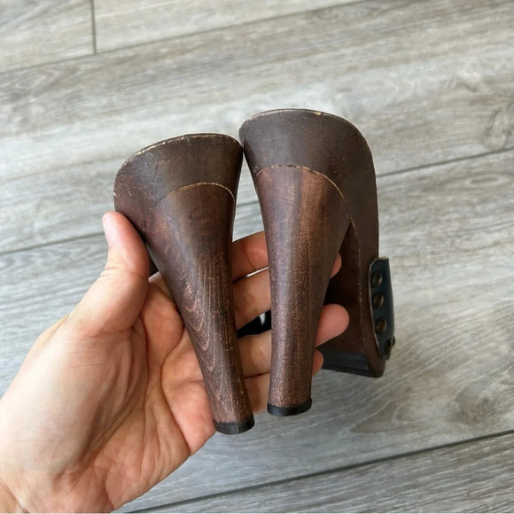 Vintage  Faimu Black Leather Studded Clogs Made in Italy - Picture 8 of 14